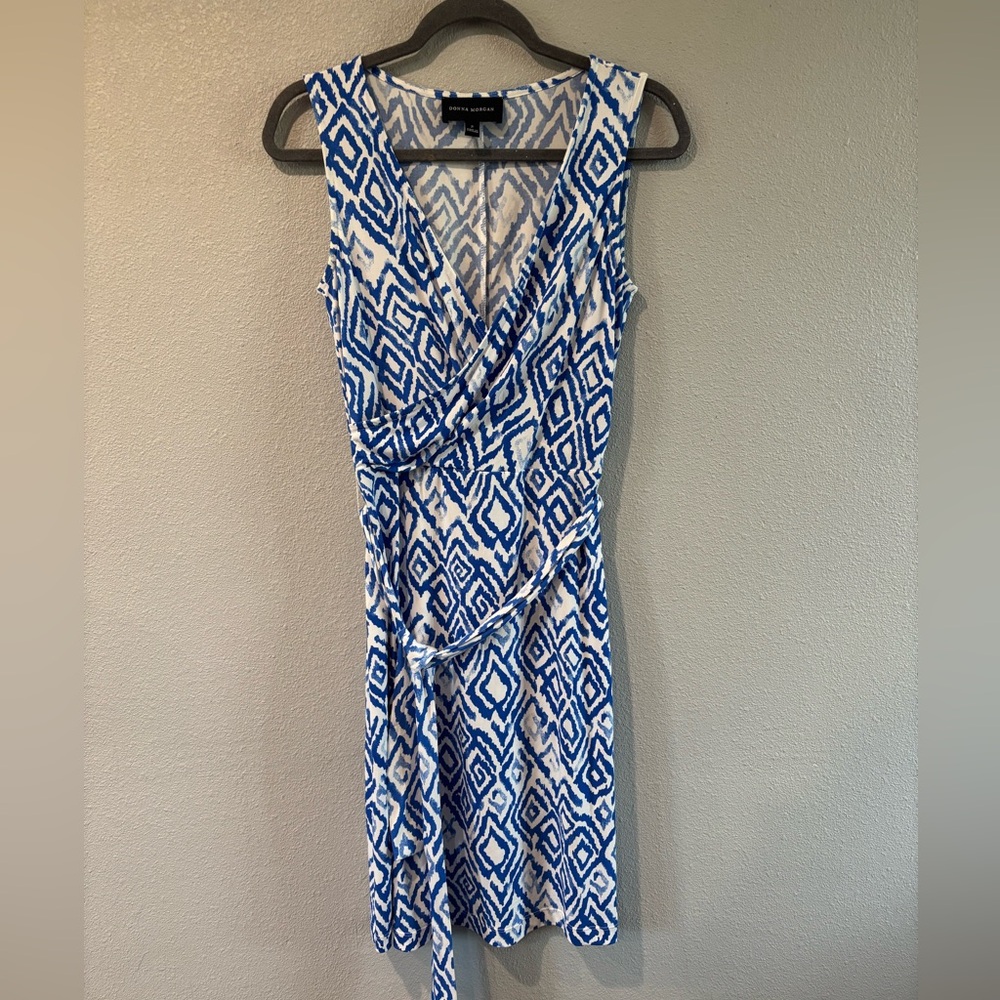 Donna Morgan Blue and White Geometric Mini Dress